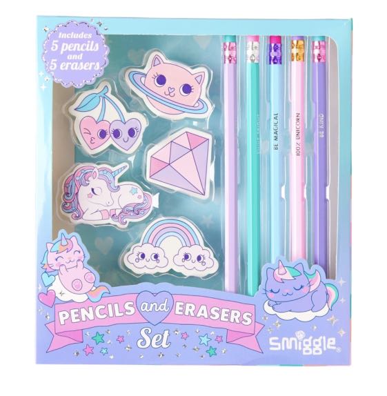 Smiggle pencil and eraser set, Hobbies & Toys, Stationery & Craft