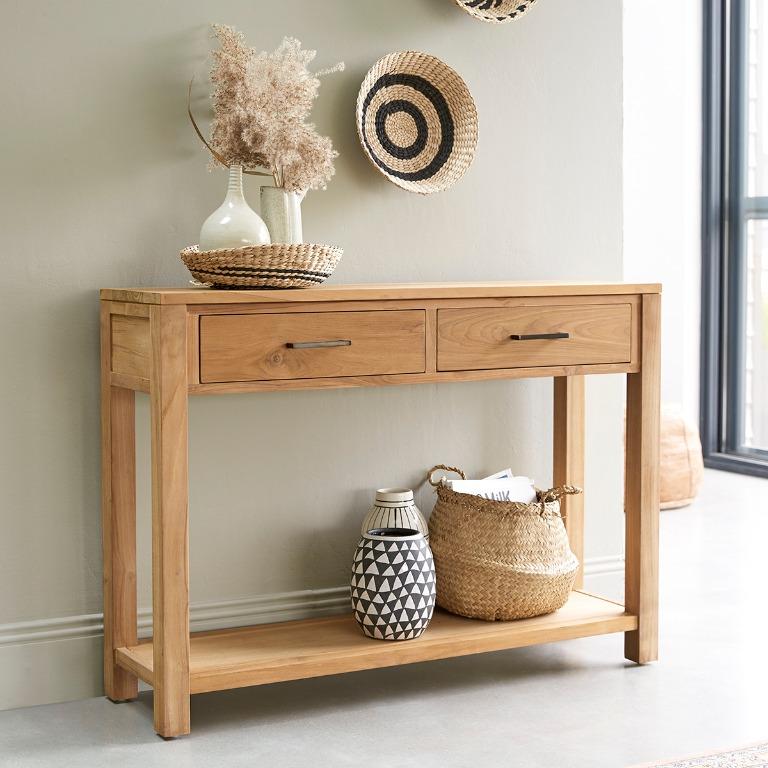 Teak console table with drawers cheap