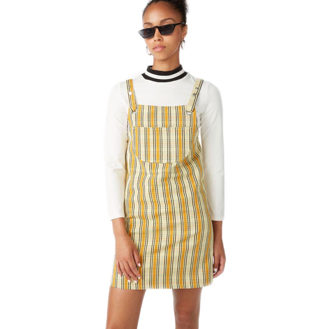 UK4) Monki Yellow Plaid Pinafore Dress, Women's Fashion, Dresses u0026 Sets,  Dresses on Carousell