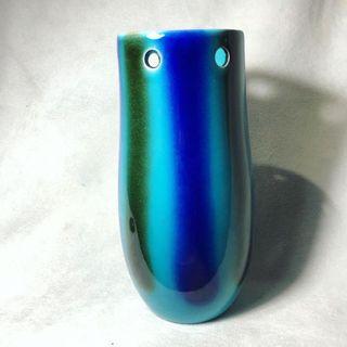 Unique Ceramic Vase with Holes ready for Hanging in Black and Navy Stripes
