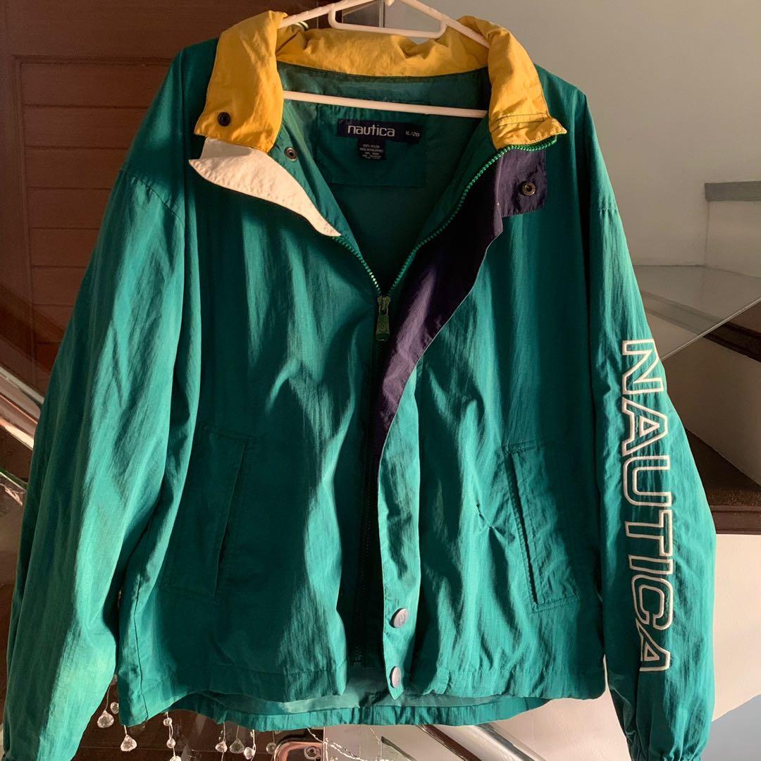 Vintage Nautica windbreaker zip up jacket teal 80s 90s 70s negotiable w secret hood vtg