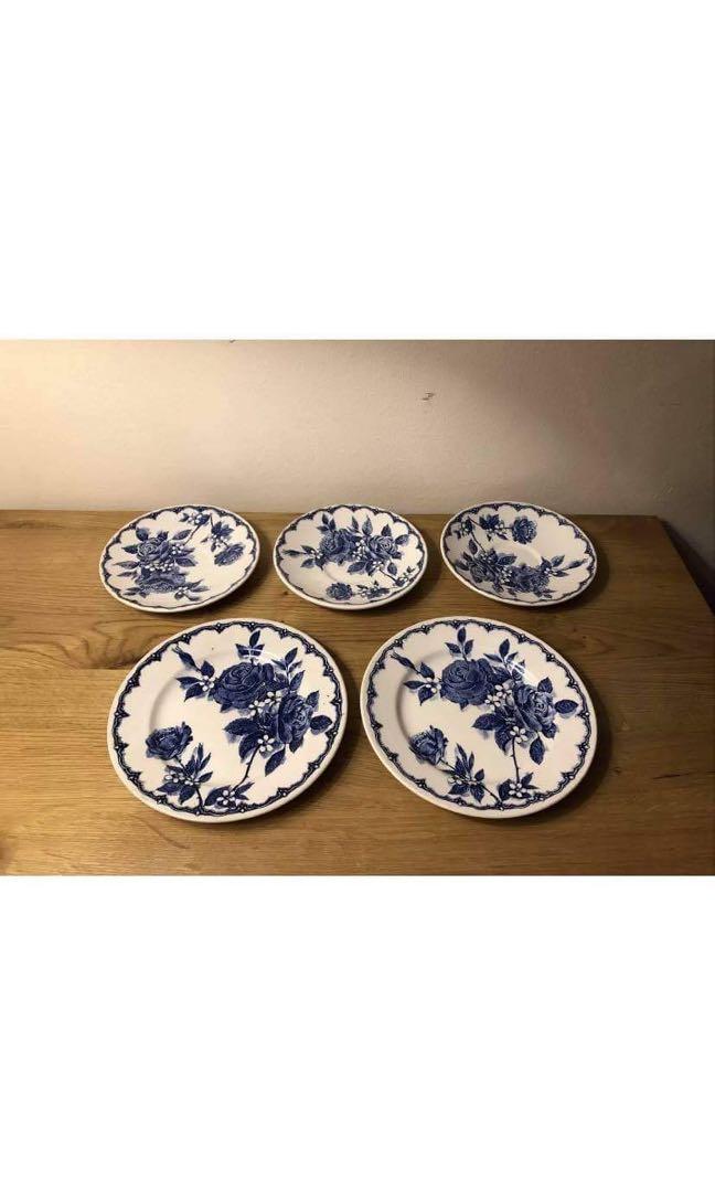 Vintage Victoria Broadhurst Staffordshire Ironstone Plates Joblot Blue White Antiques Vintage Collectibles On Carousell