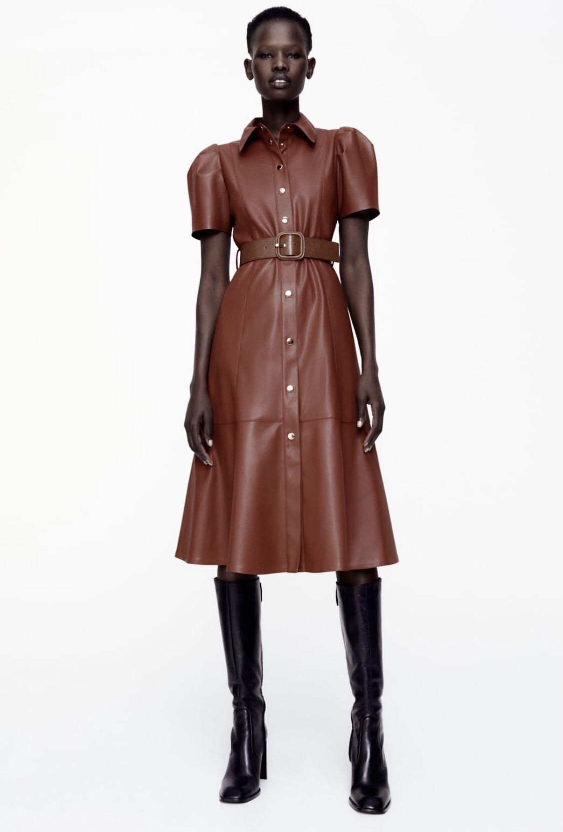 Zara Faux Leather Midi Dress, Women's ...