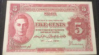 1941 Malaya 5 cents