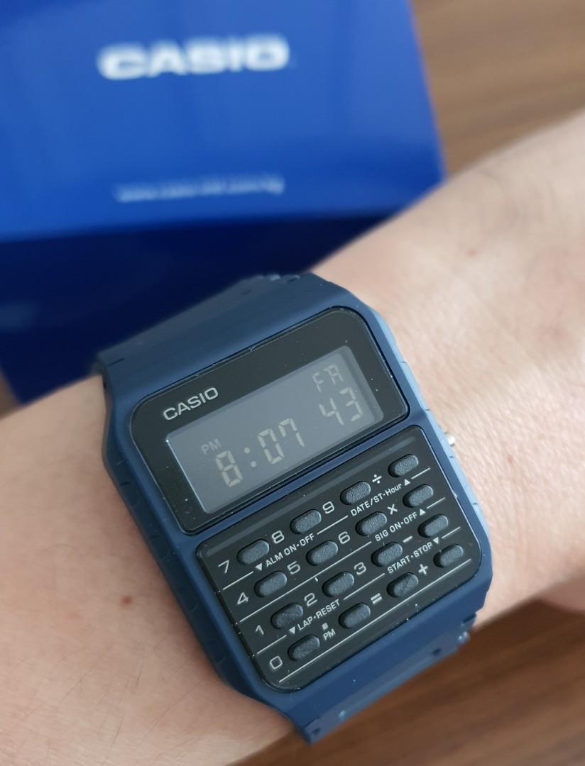Brand New Casio Retro Digital Calculator Watch Blue Red