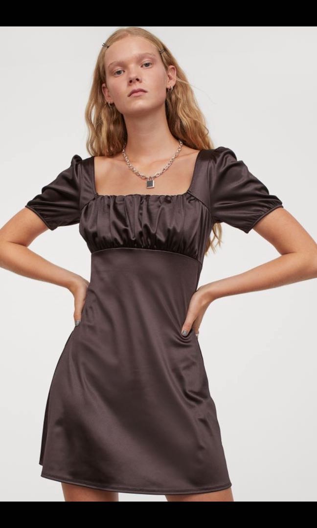 Puff sleeve satin dress h&m clearance