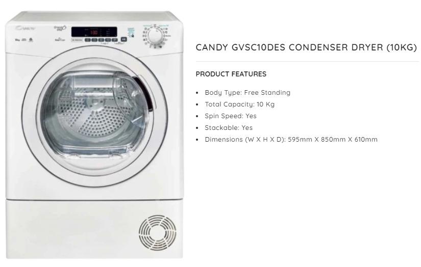 CANDY RO1696DWMCE/180 9KG INVERTER FRONT LOAD WASHING MACHINE + CANDY GVS C10DES 10KG FRONT