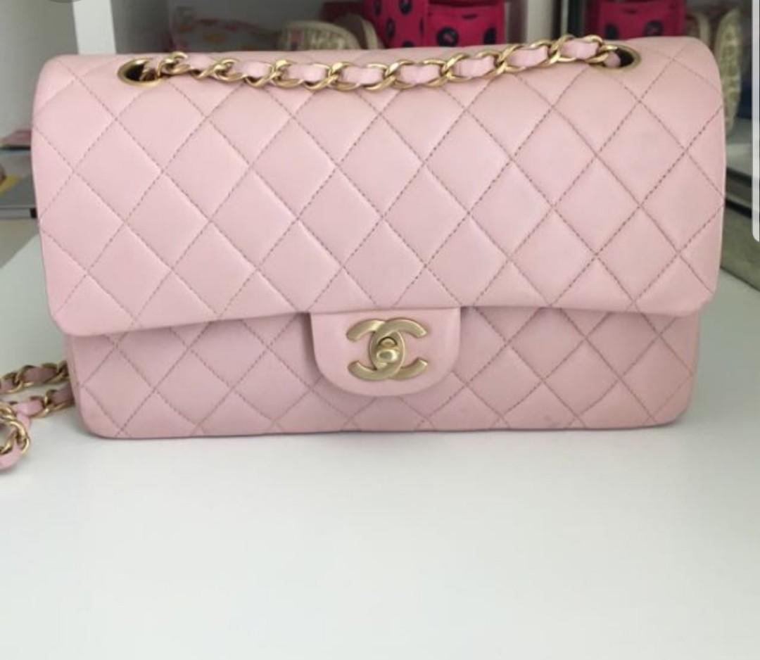 Chanel Medium Classic Double Flap Bag Light Pink Caviar Light Gold Hardware