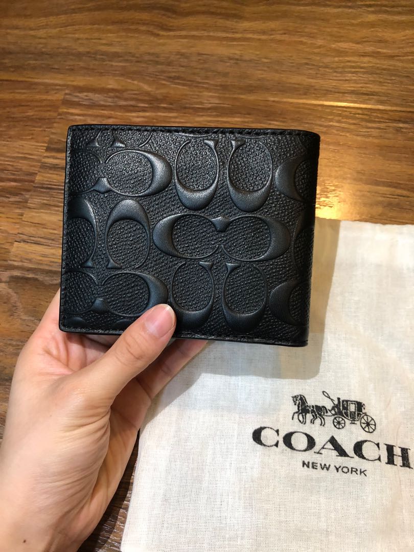 Authentic Coach Signature Embossed Black Men Wallet Free Delivery Men s Fashion Watches Accessories Wallets Card Holders on Carousell