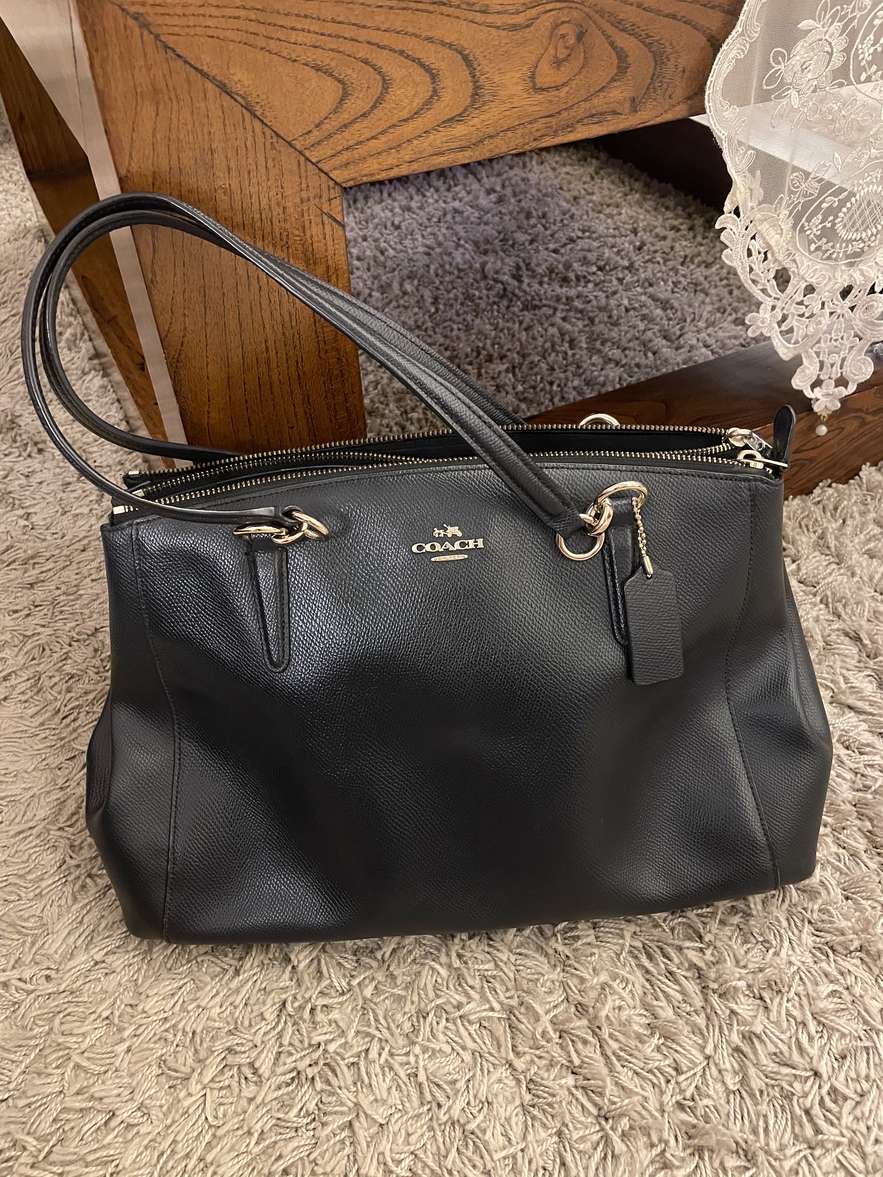 Coach Navy Blue Saffiano Leather Double Zip Tote Coach