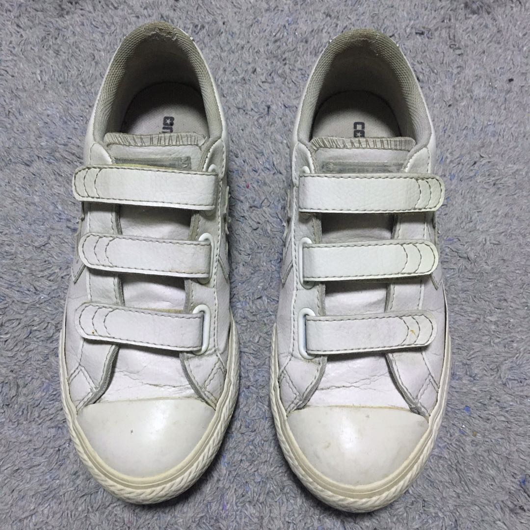 white leather velcro converse