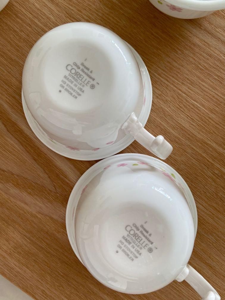4 x Corelle Sakura tea cups, Furniture & Home Living, Kitchenware