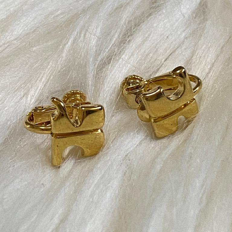 Courreges Vintage Gold Logo Earrings, Women's Fashion, Jewelry