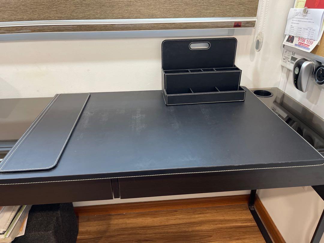 Ikea Micke Study/ Office Desk with Customised Glass Top, Furniture