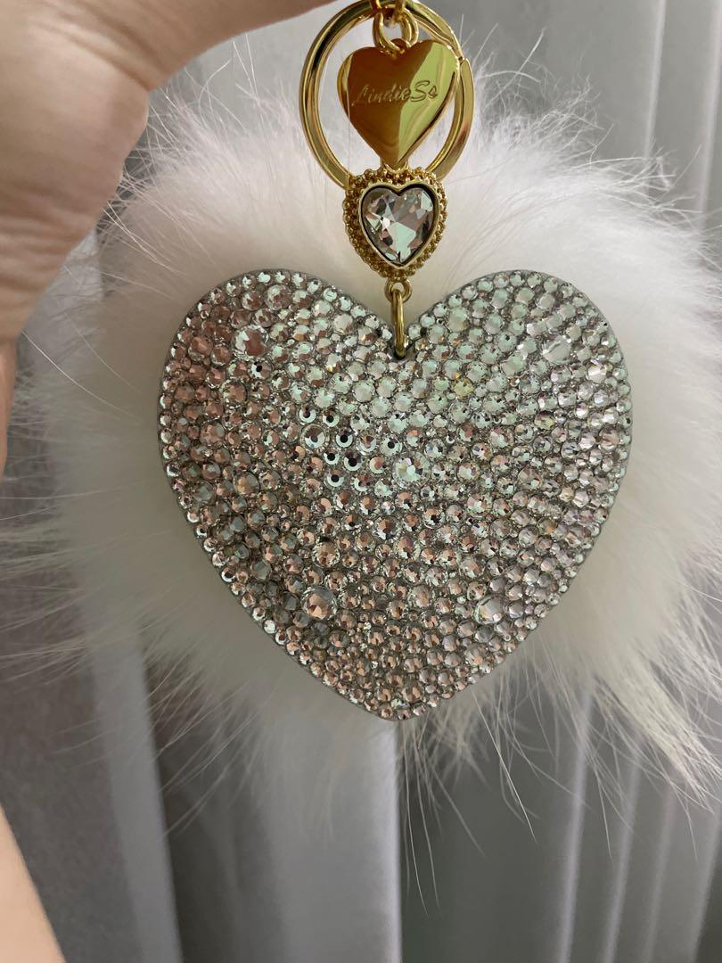 Lindiess Princess Swarovski Heart Pom Pom Bag Charm Women s Fashion Watches Accessories Other Accessories on Carousell