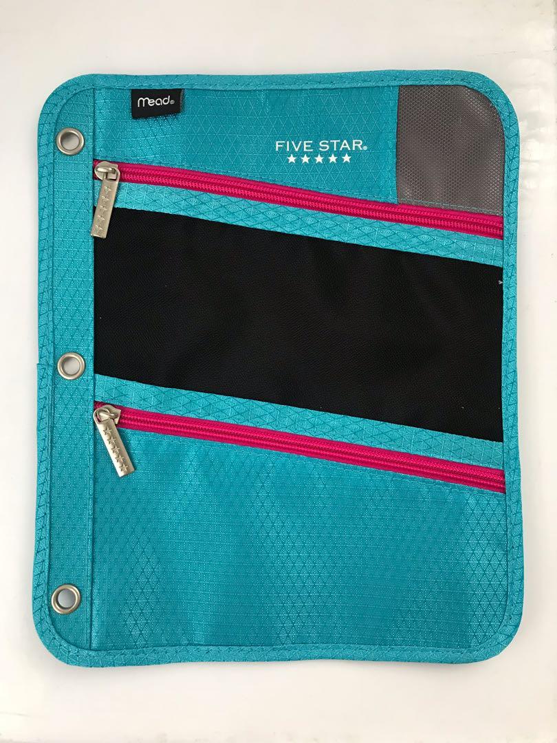 Mead Five Star Pen Pencil Case Zippered 3 Compartment Pocket Binder Holder Pouch