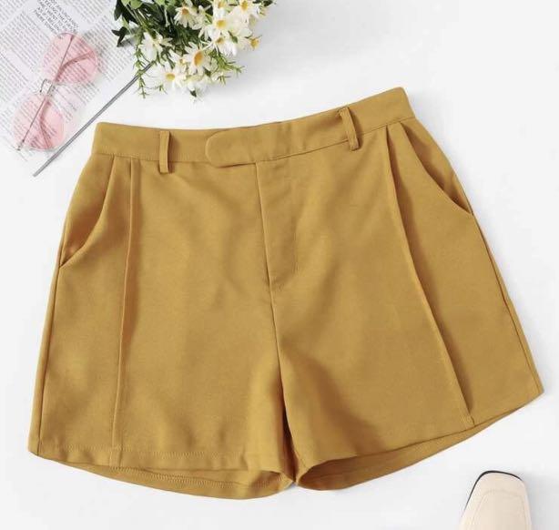 Mustard High Waist Shorts, Women's 