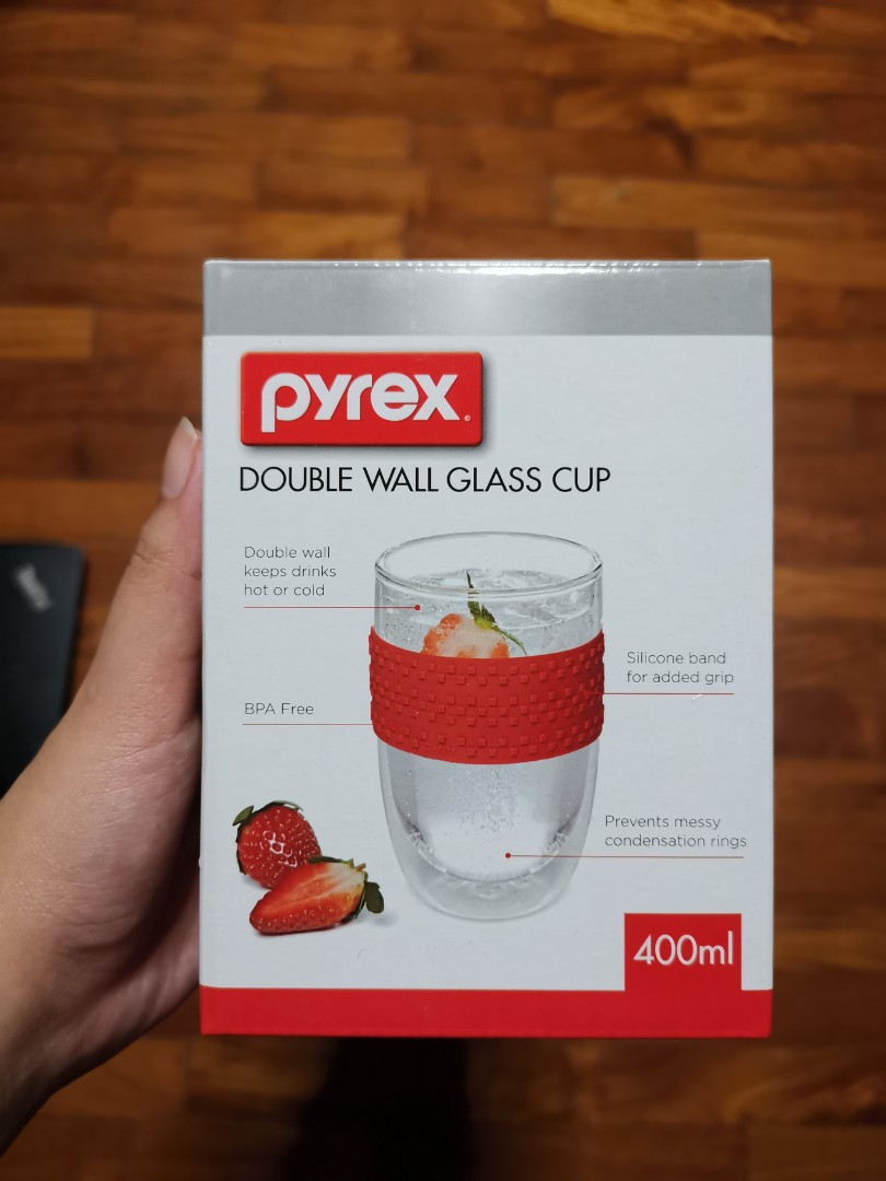 Pyrex double wall glass cup, Furniture & Home Living, Kitchenware