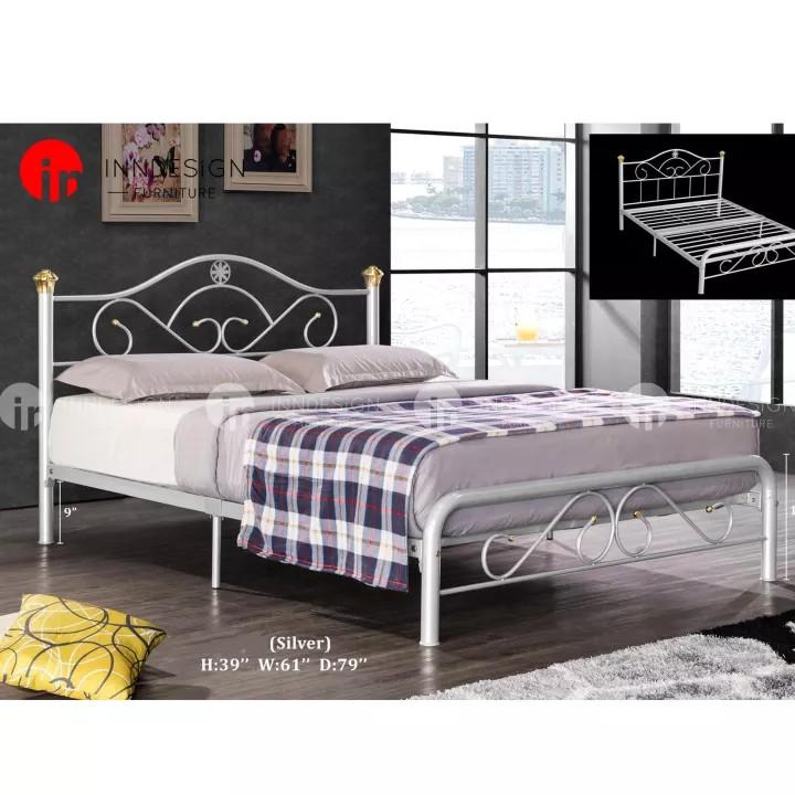 Queen Size Metal Bed Frame Sliver, Silver Metal Bed Frame Queen