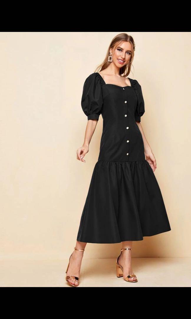 Shein Black Puff Sleeve Ruffle Hem Long Dress S Women S Fashion Clothes Dresses Skirts On Carousell You've probably seen shein dresses on everyone. shein black puff sleeve ruffle hem long