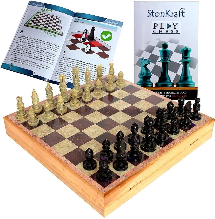 Stonkraft Collectible Folding Wooden Chess Game Board Set with Magnetic  Crafted Pieces, 7 X 7