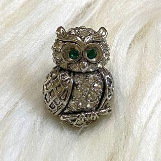 Japan Vintage Silver Rhinestones Owl Pin