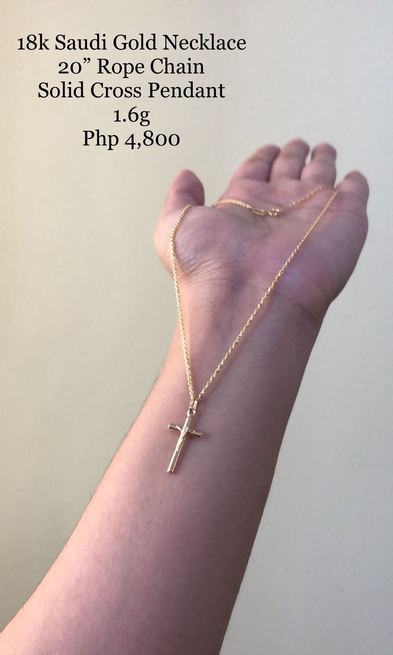 18k Saudi Gold Necklace Cross Pendant 