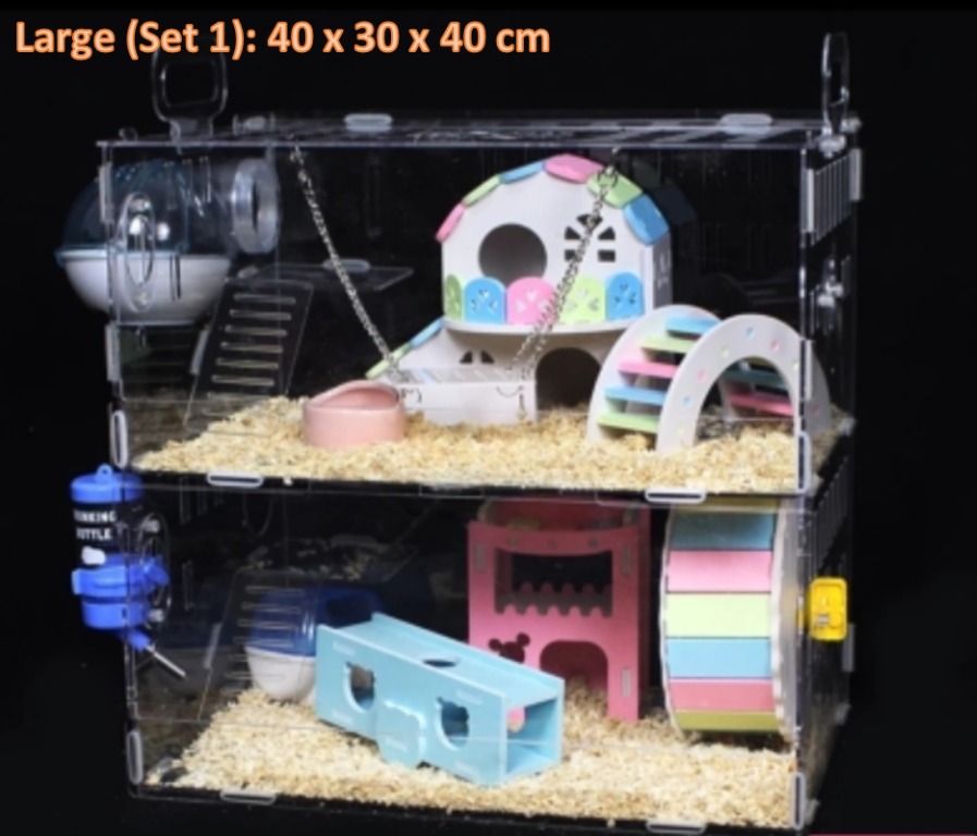9-in-1 Acrylic Hamster Cage, Clear Dwarf Hamster Pet Cage