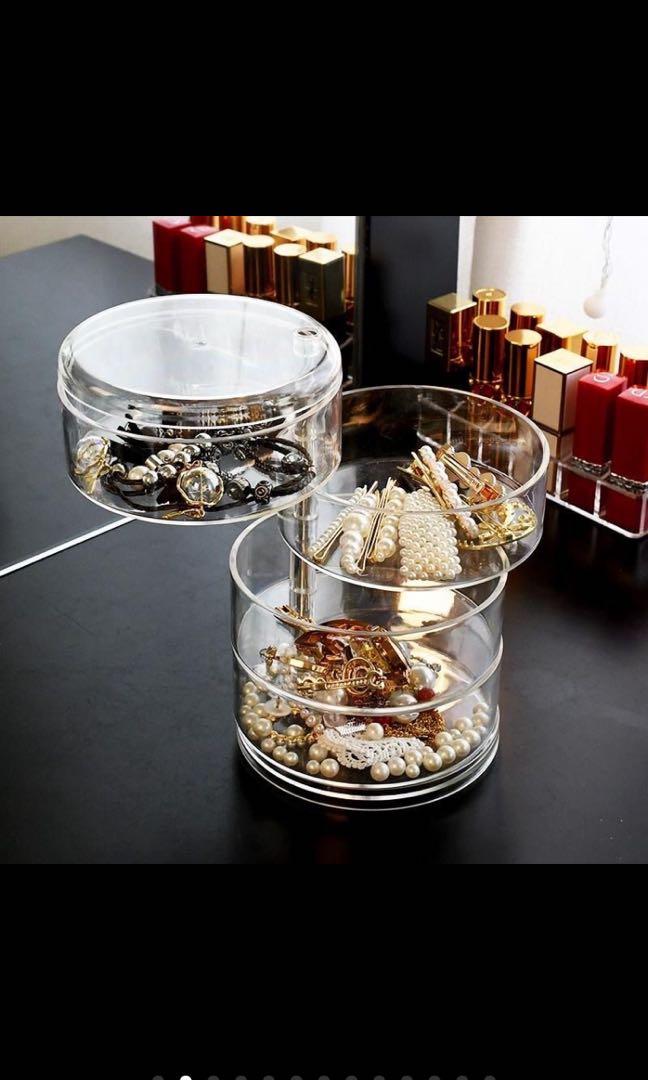 Acrylic Rotating Jewelry Organizer (Category: Storage Boxes & Baskets) located in Taguig. Submitted by endlessbliss_ph (Listing ID 1056046226, Image 1). Description: Capacity: 1500 ml . Has 4 layers ,Dimension:13x7cm , FOR PRE-ORDER 5-12 days ETA, usually arrives earlier.