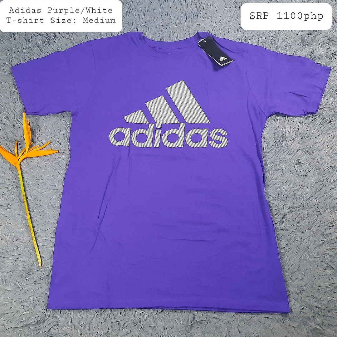purple and white adidas shirt