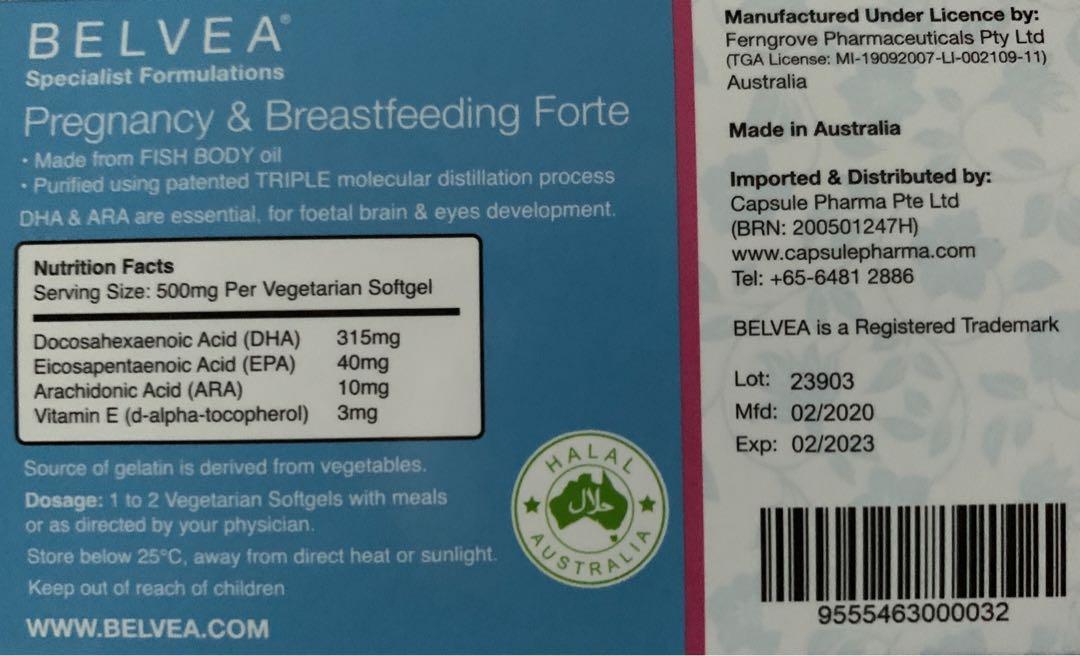 (BNIB) Belvea Pregnancy & Breastfeeding Forte Fish Oil, Babies & Kids
