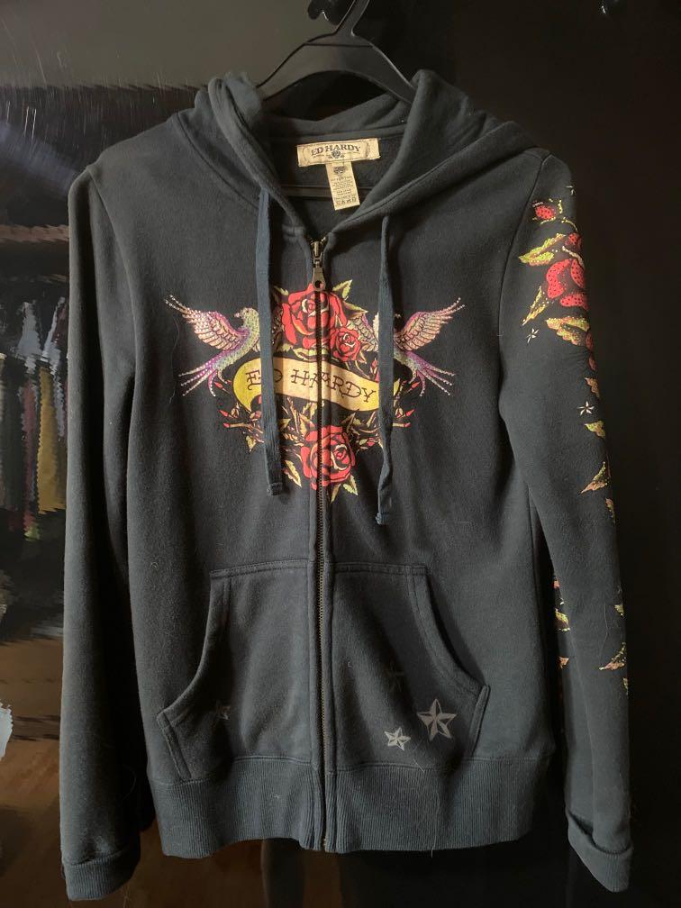 Ed Hardy Black Rose Hoodie Jacket 