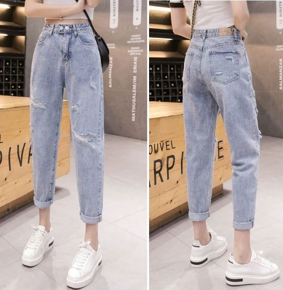 Cute high waisted ripped jeans sale
