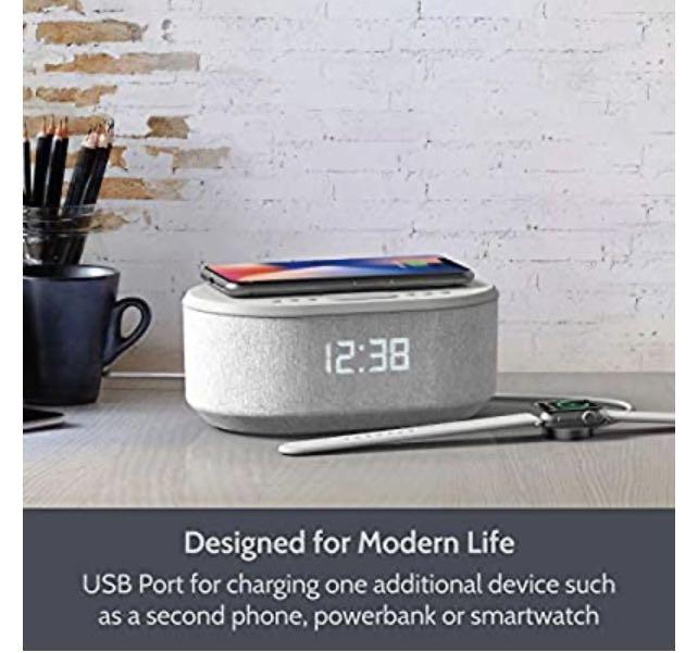 Ibox Dawn Bedside Radio Alarm Clock with USB Charger, Bluetooth Speaker
