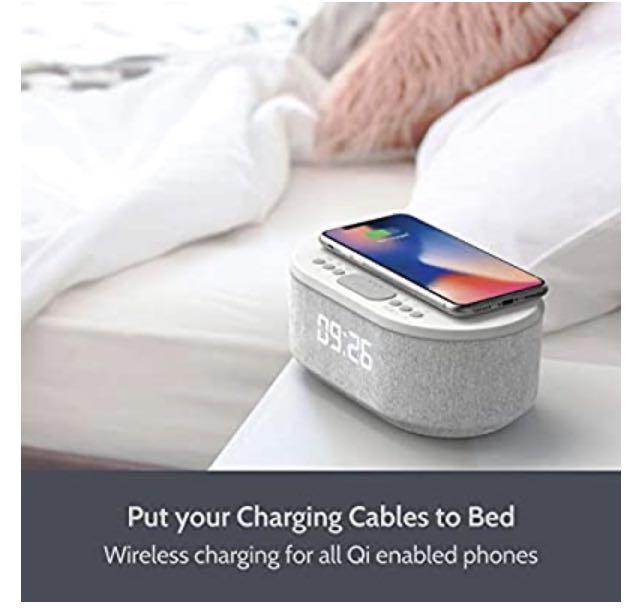 Ibox Dawn Bedside Radio Alarm Clock with USB Charger, Bluetooth Speaker