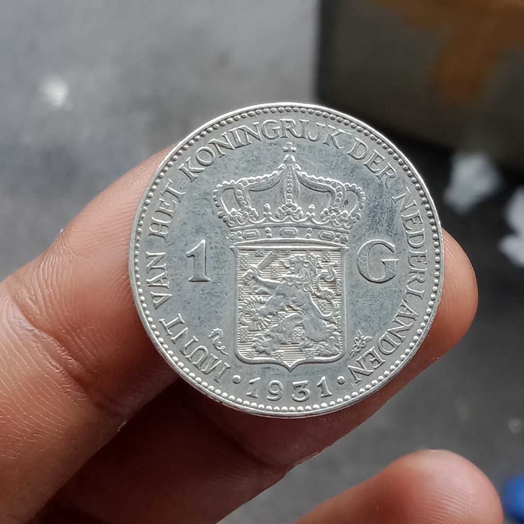 Koin perak Wilhelmina 1 gulden 1931, Antik, Uang Lama di Carousell