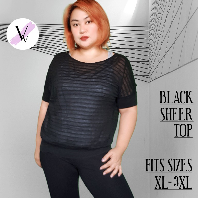 sheer black plus size top