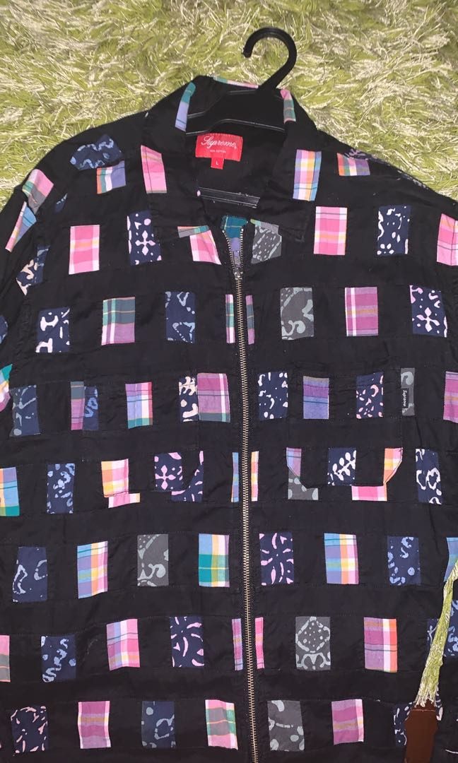 supreme patchwork zip up shirt