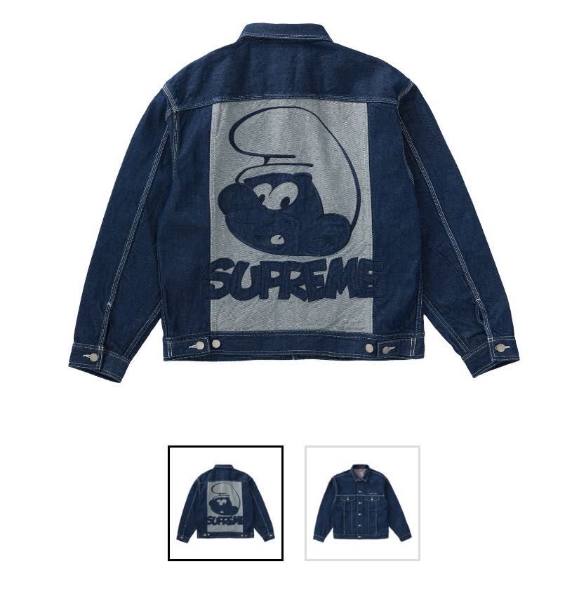 Supreme Smurfs Denim 牛仔嬲藍精靈Size S, 男裝, 外套及戶外衣服