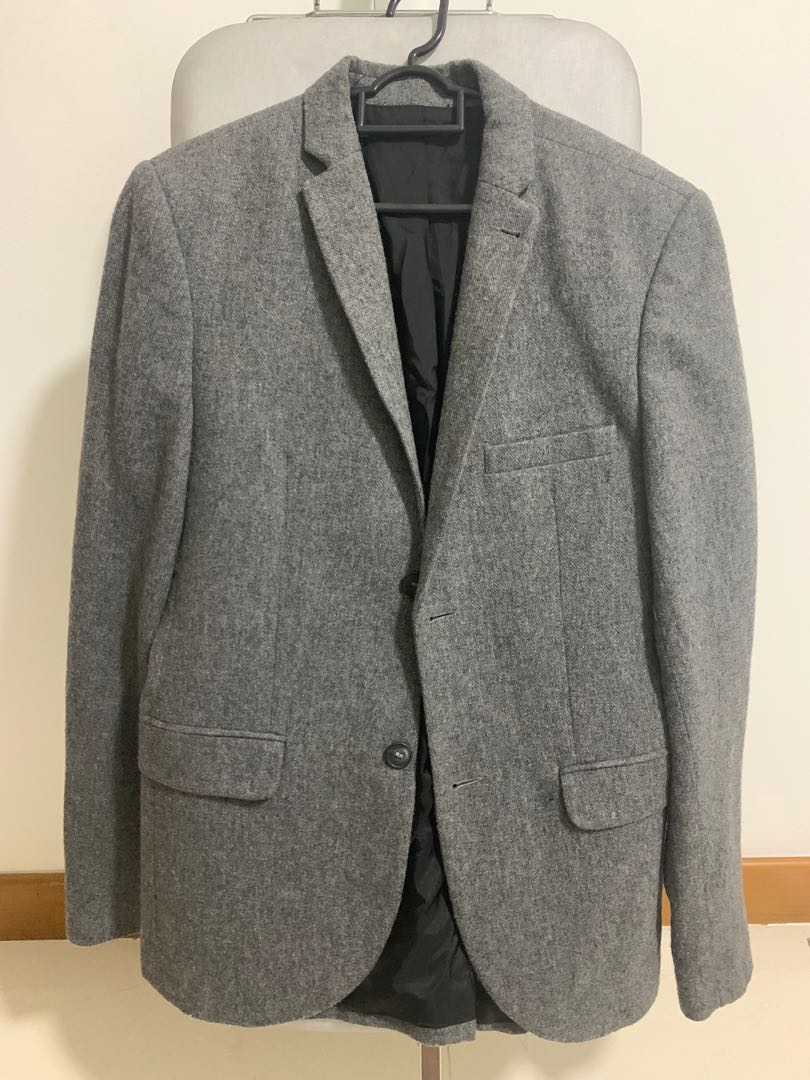 Topman Grey Wool Coat, Men's Fashion