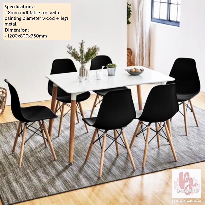 6 seater White Dining Table & Black Chairs (Dining Set), Furniture