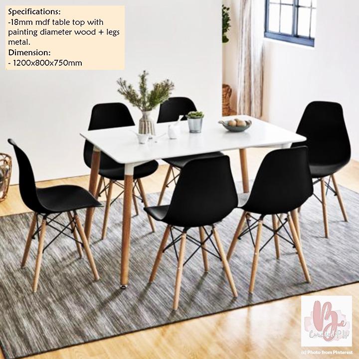 6 seater White Dining Table & Black Chairs (Dining Set), Furniture