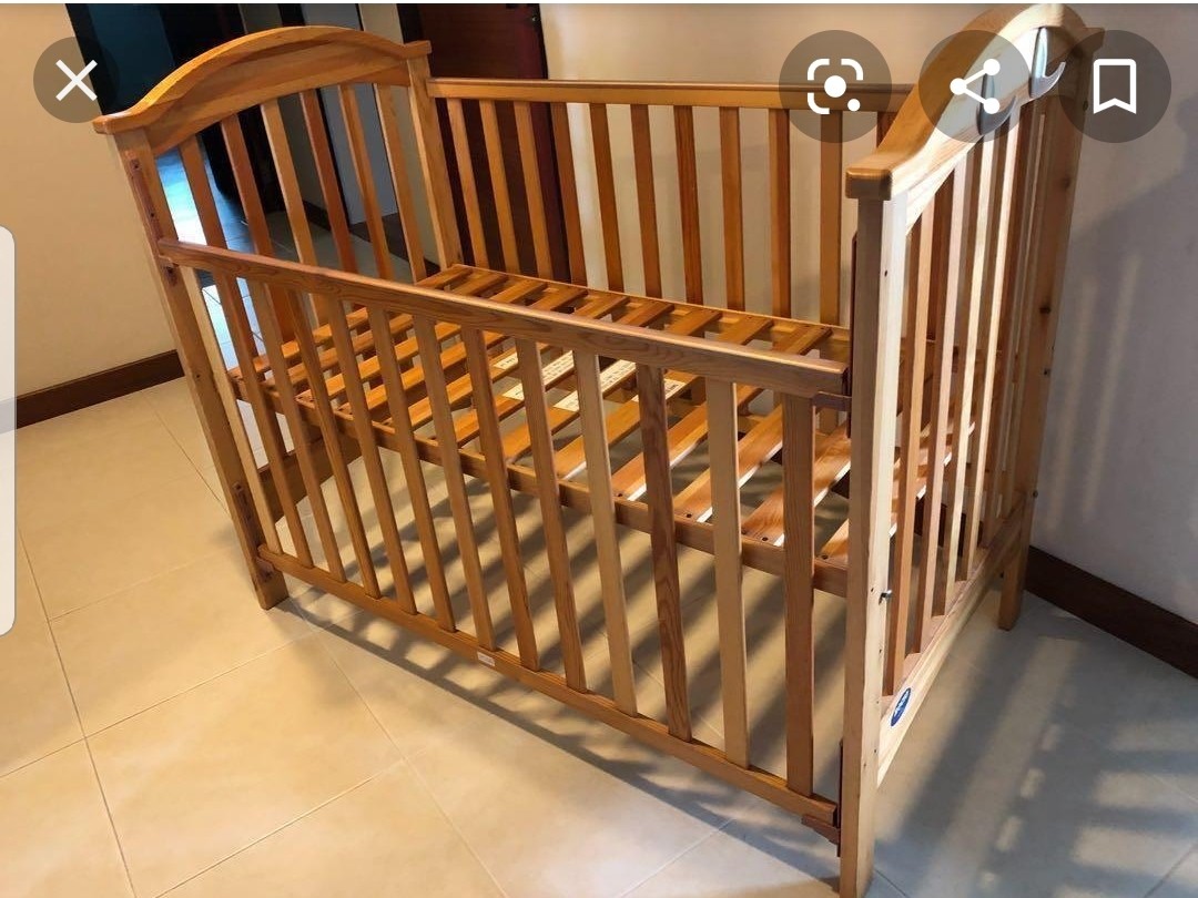 4 in 1 convertible wooden baby cot (wheels included), Babies & Kids