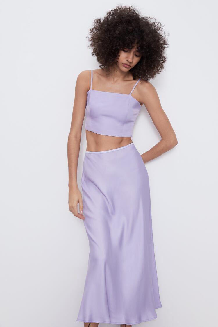 purple satin top zara