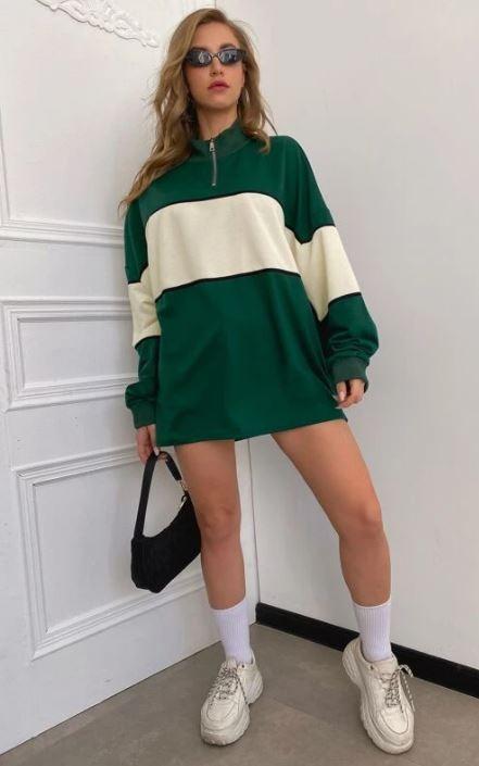 Contrast panel drop shoulder oversized sweatshirt clearance