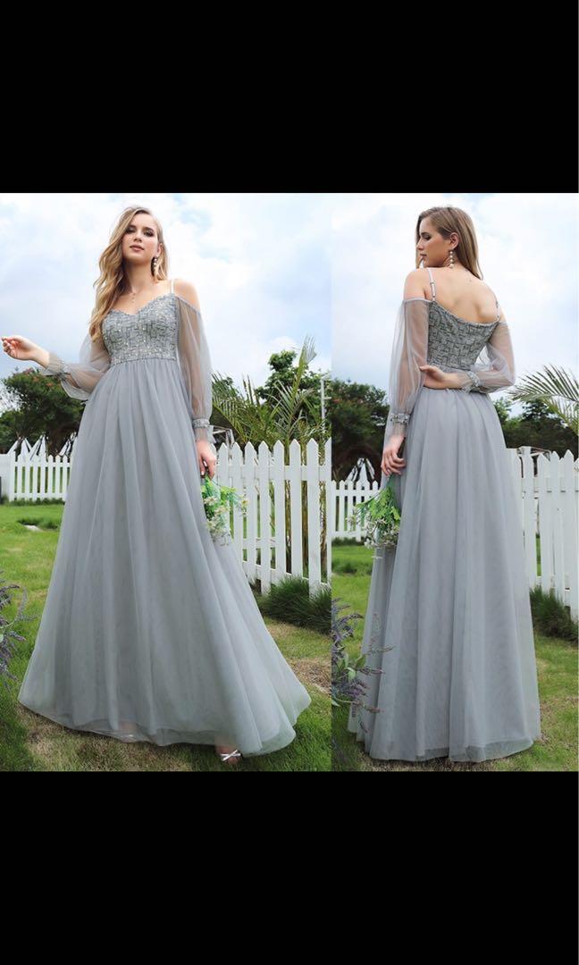 Stunning Grey Maxi Dress - OTS Maxi Dress - Balloon Sleeve Dress - Lulus
