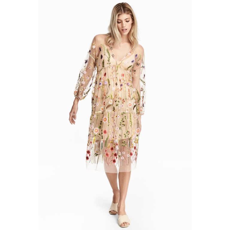 H&m embroidered mesh dress online