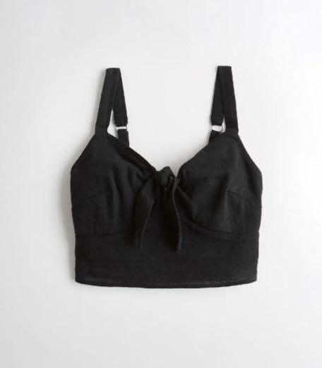 Hollister Black Tie Front Crop Tank Top