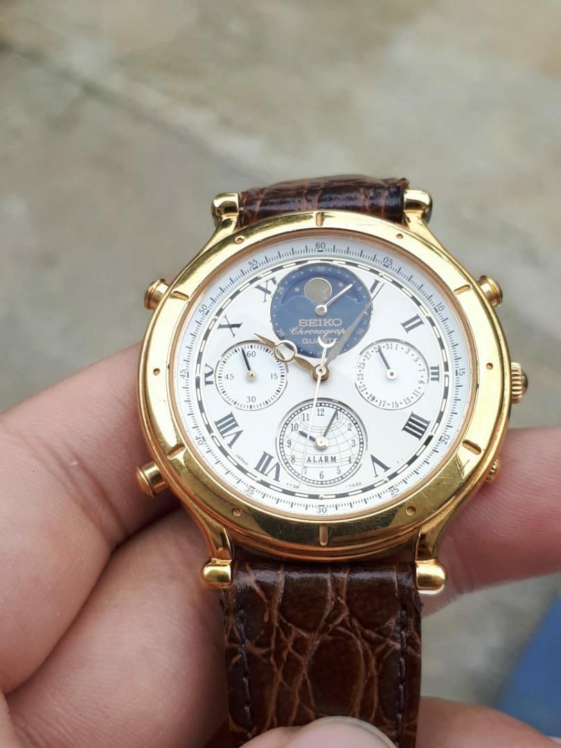 Jam tangan SEIKO Age Of Discovery Moonphase Chronograph 7T36-7A10 ORIGINAL  💯, Fesyen Pria, Jam Tangan di Carousell