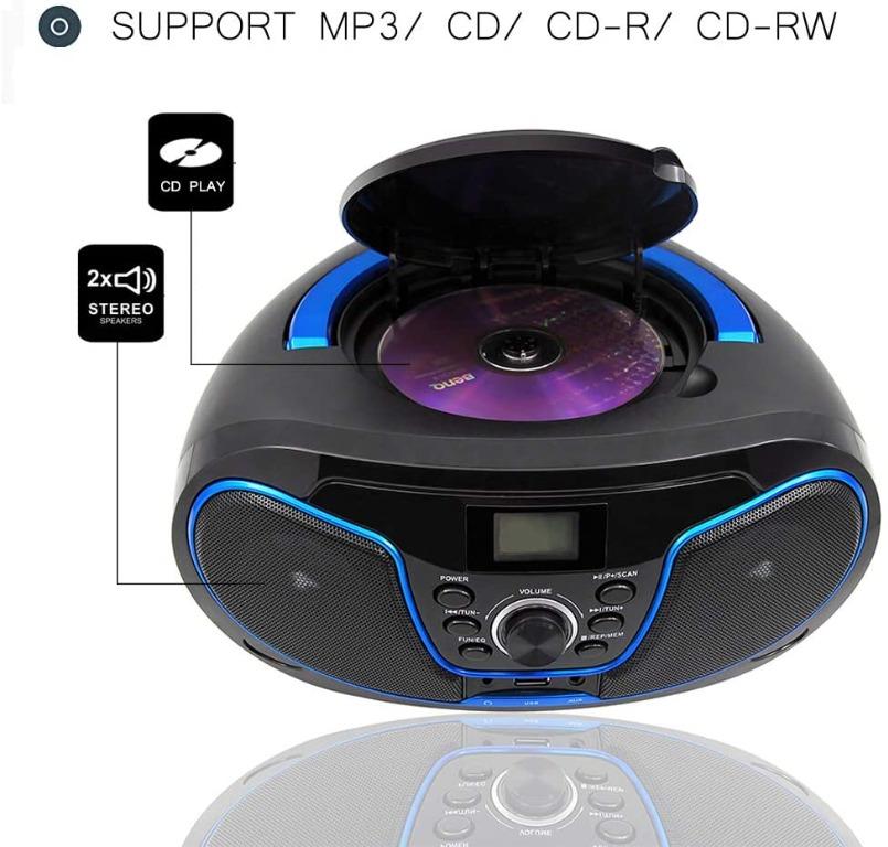 LONPOO LP-D02 Portable CD Player Boombox with Bluetooth, FM Radio, USB ...